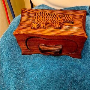 Handmade Wood Trinket/Jewelry Box with Bear